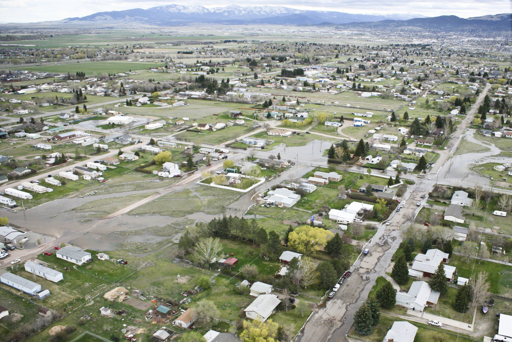 View of Helena flooding from a helicopter